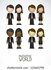 Illustration of people of different races, multicultural and multiethnic planet, vector illustration