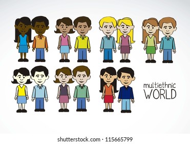 Illustration of people of different races, multicultural and multiethnic planet, vector illustration