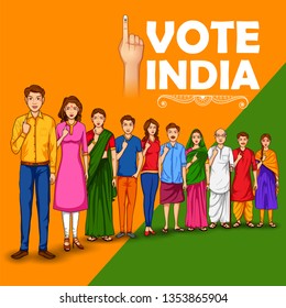 illustration of People of different religion showing voting finger for General Election of India