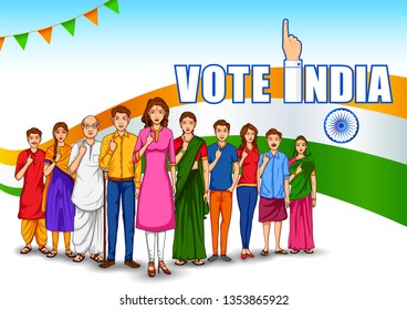 illustration of People of different religion showing voting finger for General Election of India