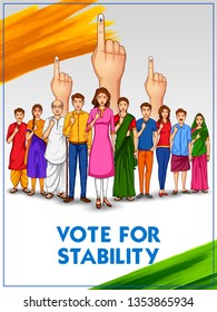 illustration of People of different religion showing voting finger for General Election of India