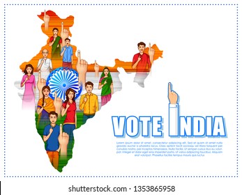 illustration of People of different religion showing voting finger for General Election of India