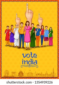 illustration of People of different religion showing voting finger for General Election of India