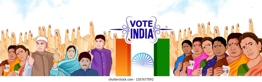 illustration of People of different showing voting finger vote for india