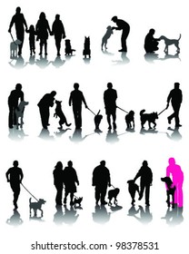 Illustration of people with dog and shadow 3-vector