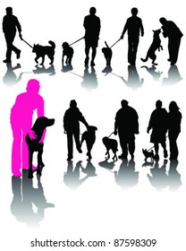 Illustration of people with dog and shadow-vector