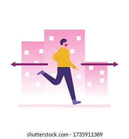 illustration of people doing activities outside the house by using a mask and doing social distancing. the concept of protecting yourself from the covid-19 virus. flat design. can be used for elements
