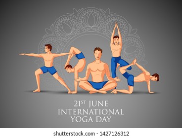 illustration of people doing asana for International Yoga Day on 21st June