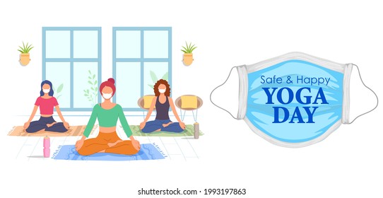 illustration of people doing asana and meditation practice for International Yoga Day on 21st June
