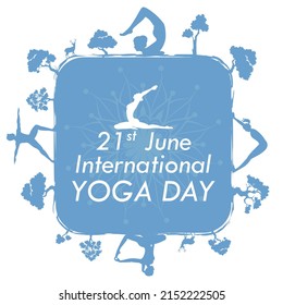 illustration of people doing asana and meditation practice for International Yoga Day on 21st June