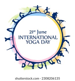 illustration of people doing asana and meditation practice for International Yoga Day on 21st June