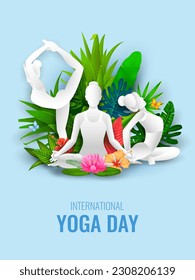 illustration of people doing asana and meditation practice for International Yoga Day on 21st June