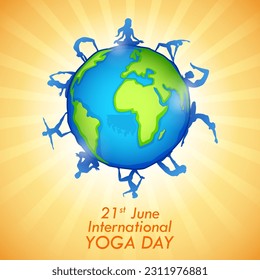 illustration of people doing asana and meditation practice for International Yoga Day on 21st June