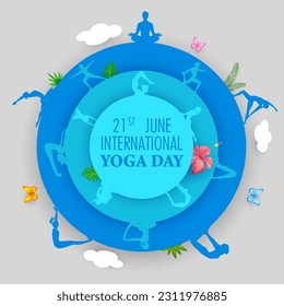 illustration of people doing asana and meditation practice for International Yoga Day on 21st June