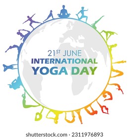 illustration of people doing asana and meditation practice for International Yoga Day on 21st June