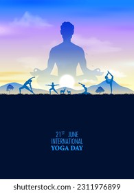 illustration of people doing asana and meditation practice for International Yoga Day on 21st June