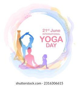 illustration of people doing asana and meditation practice for International Yoga Day on 21st June
