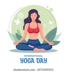 illustration of people doing asana and meditation practice for International Yoga Day on 21st June