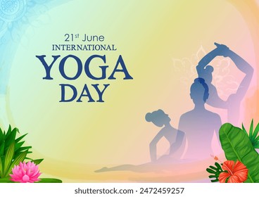 illustration of people doing asana and meditation practice for International Yoga Day on 21st June