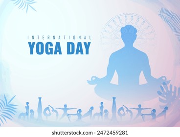 illustration of people doing asana and meditation practice for International Yoga Day on 21st June