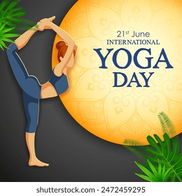 Ilustración de personas haciendo asana y práctica de meditación para el Día Internacional del Yoga el 21 de junio