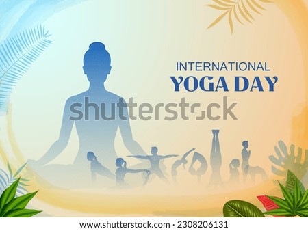 illustration of people doing asana and meditation practice for International Yoga Day on 21st June