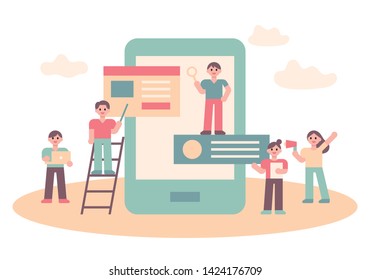 
Illustration of people doing mobile web design.