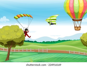 Illustration of people doing parachute