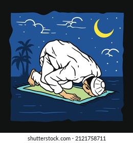 illustration of people doing prostration at night
