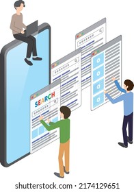 Illustration of people doing SEO measures for smartphone sites