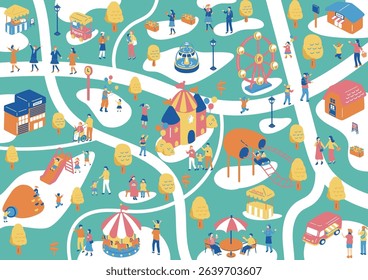 Illustration of people enjoying an amusement park
