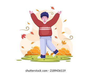 Illustration of A People Enjoying Autumn Happily.
Cartoon Illustration Greeting Happy Autumn Seasons.
Hello Autumn with happy young people.
Can be used for greeting card, postcard, web, print, etc