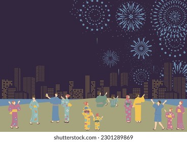 Illustration of people enjoying a fireworks festival