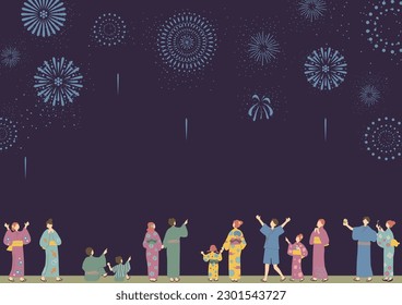 Illustration of people enjoying a fireworks festival