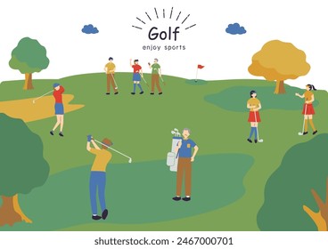 Illustration of People Enjoying Golf