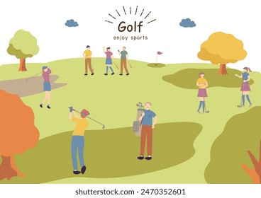 Illustration of People Enjoying Golf