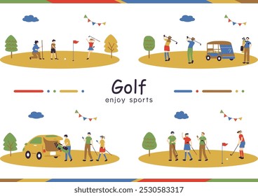 Ilustração de pessoas desfrutando de golfe