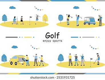 Ilustração de pessoas desfrutando de golfe
