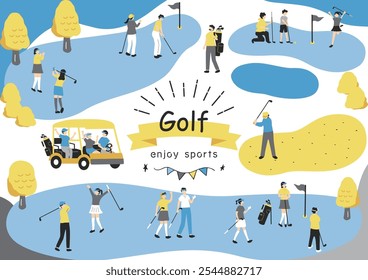 Ilustração de pessoas desfrutando de golfe
