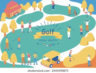 Ilustração de pessoas desfrutando de golfe