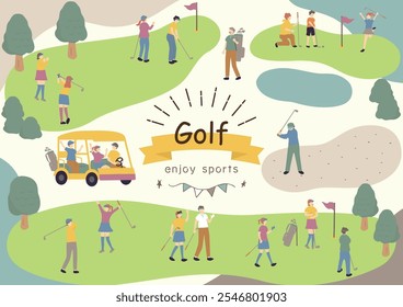 Ilustración de personas disfrutando del golf