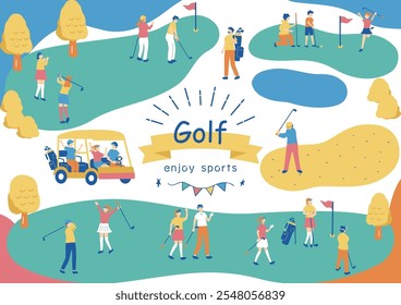 Ilustração de pessoas desfrutando de golfe