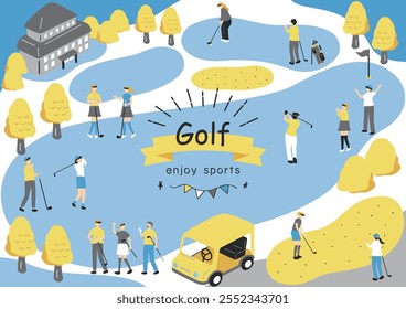 Ilustração de pessoas desfrutando de golfe