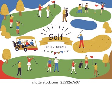 Illustration von Menschen, die Golf genießen