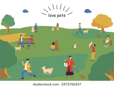 Illustration of People Enjoying Life with Pets