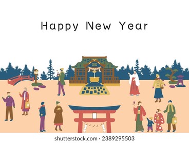 
Illustration of People Enjoying New Year's in Japan