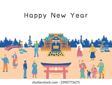 Illustration of People Enjoying New Year's in Japan