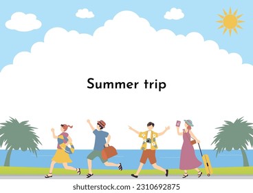 Illustration of people enjoying summer vacation travel