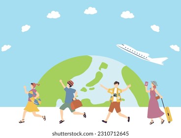 Illustration of people enjoying summer vacation travel