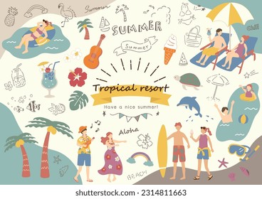 Illustration of people enjoying the tropics